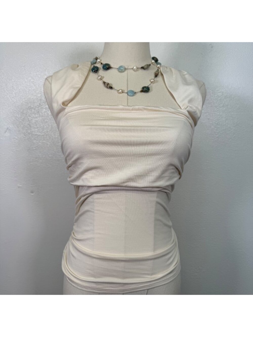 Reformation Ivory Sleeveless Ruched Cowl Neck Top Small Organic Cotton Romantic